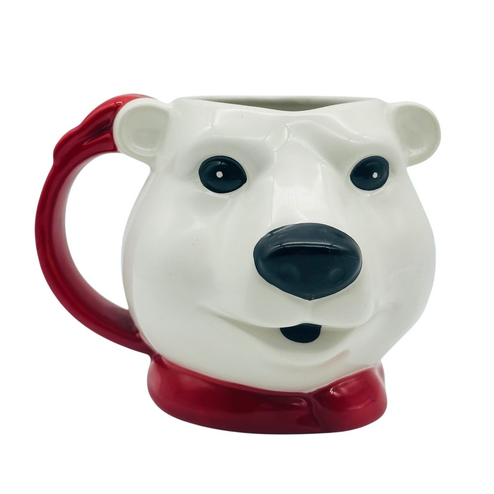 Vintage 1994 Coca-Cola Polar Bear Ceramic Figural Mug Dakin Red White 3D Mascot